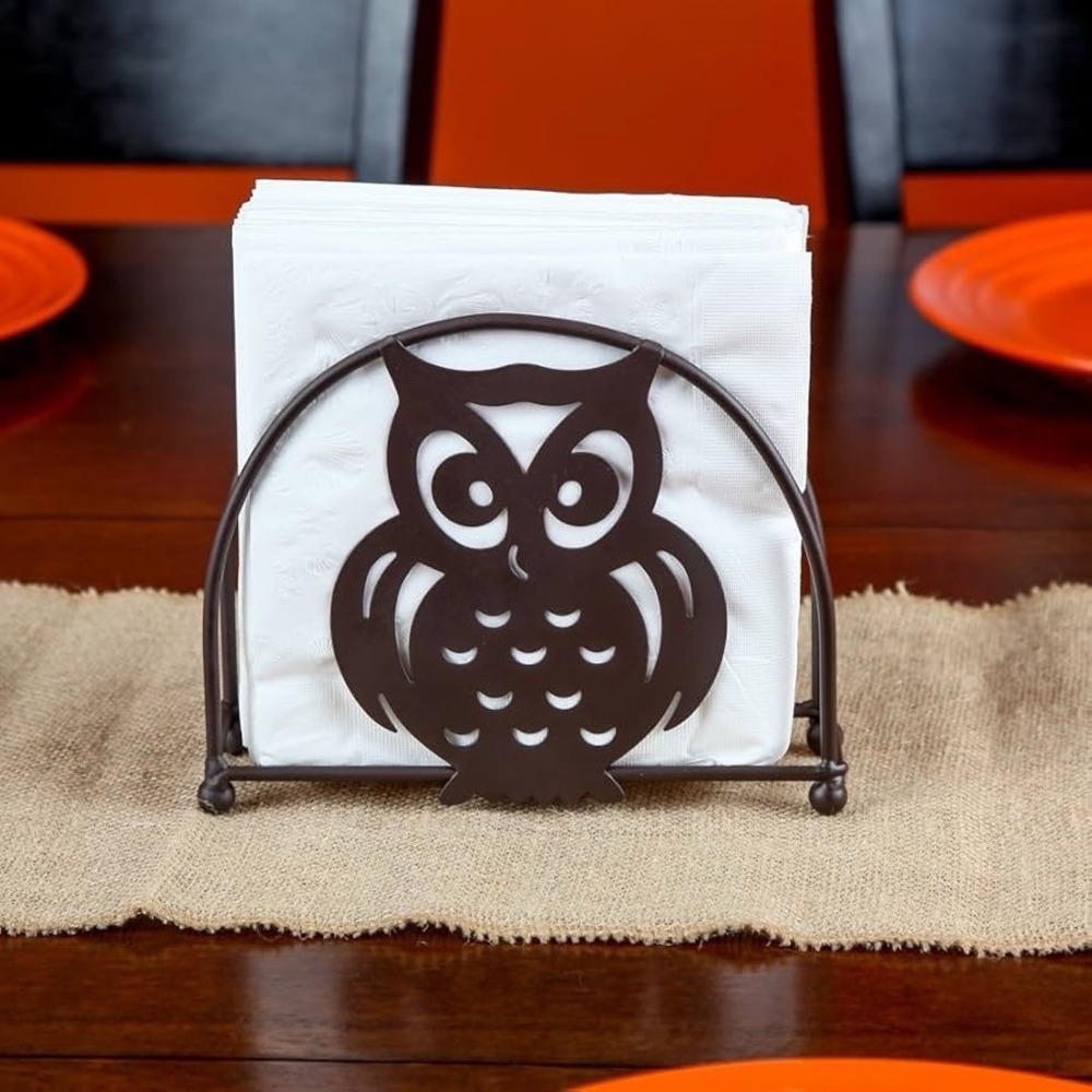 Home-X Bronze Owl Napkin Holder Fun Kitchen Tabletop Decor Sturdy & Stylish